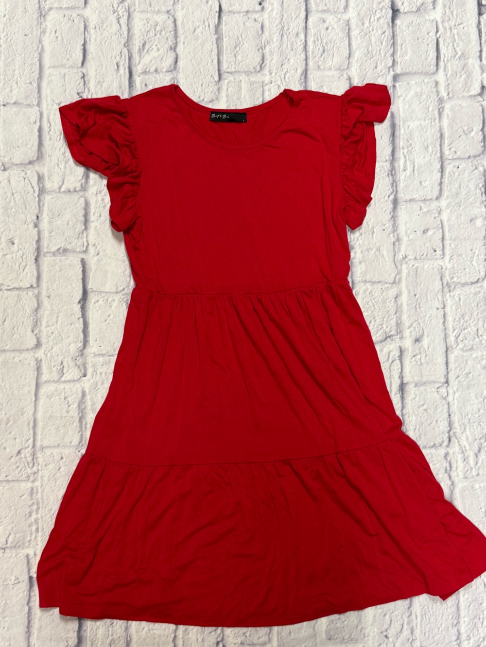 Red Ruffle-Sleeve Midi Dress